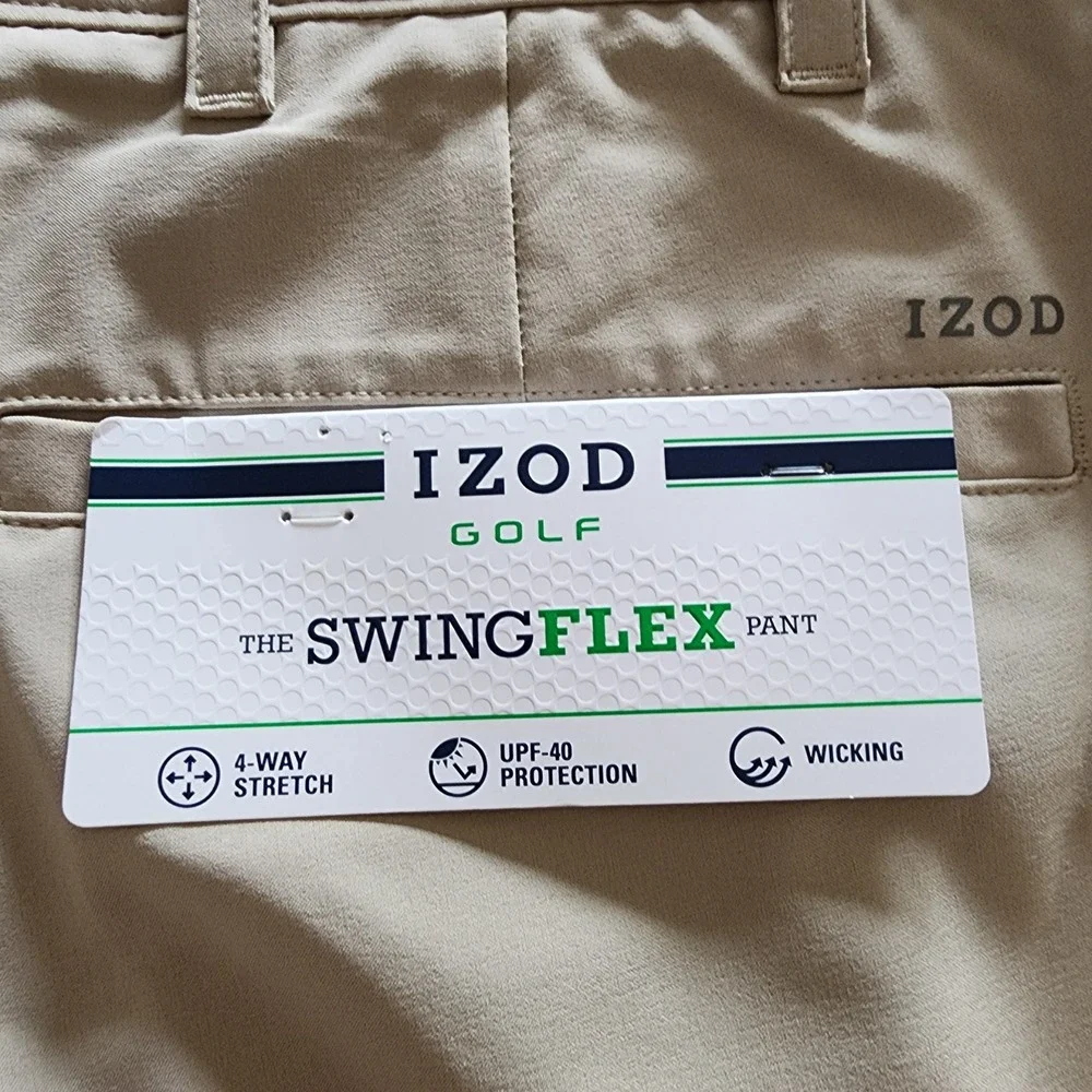 NEW IZOD Golf Swingflex Men's‎ 4 Way Stretch UPF40 Wicking Pants 40x30 Beige
